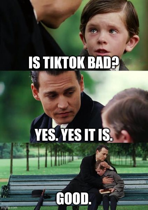 Finding Neverland | IS TIKTOK BAD? YES. YES IT IS. GOOD. | image tagged in memes,finding neverland | made w/ Imgflip meme maker