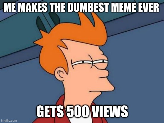 facts | ME MAKES THE DUMBEST MEME EVER; GETS 500 VIEWS | image tagged in memes,futurama fry | made w/ Imgflip meme maker