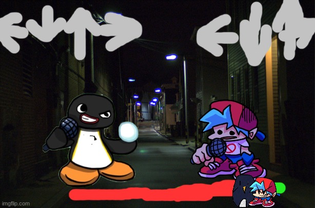 penguin fnf | image tagged in dark alleyway | made w/ Imgflip meme maker