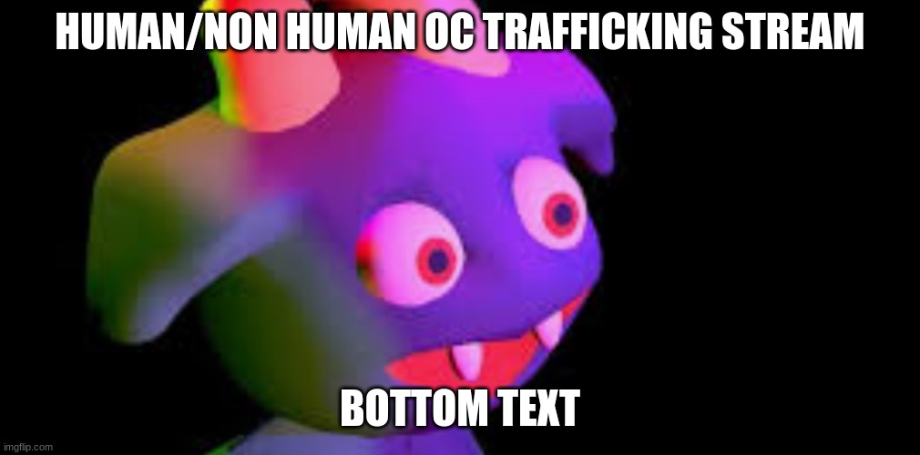 (not an offer since i dont own this doofus) no | HUMAN/NON HUMAN OC TRAFFICKING STREAM; BOTTOM TEXT | made w/ Imgflip meme maker
