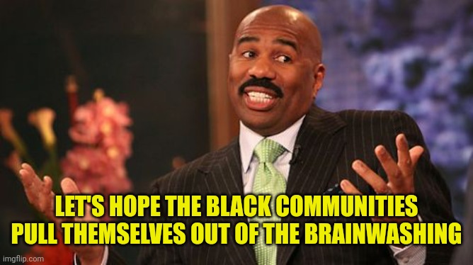 Steve Harvey Meme | LET'S HOPE THE BLACK COMMUNITIES PULL THEMSELVES OUT OF THE BRAINWASHING | image tagged in memes,steve harvey | made w/ Imgflip meme maker