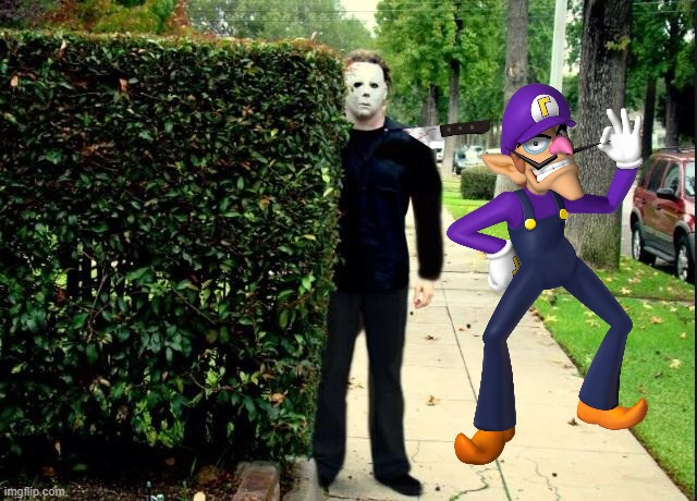 Waluigi drives a knife into michael myers' shoulder.mp3 | image tagged in michael myers bush stalking | made w/ Imgflip meme maker
