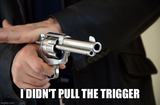 I didn't pull the trigger. | I DIDN'T PULL THE TRIGGER | image tagged in alec baldwin,revolver,gun,trigger | made w/ Imgflip meme maker