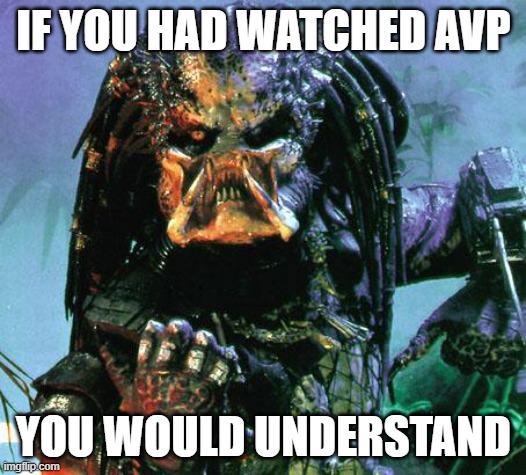 IF YOU HAD WATCHED AVP YOU WOULD UNDERSTAND | image tagged in predator | made w/ Imgflip meme maker