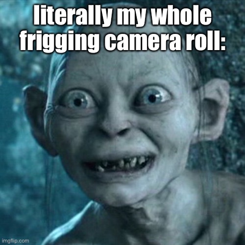 my content is just- | literally my whole frigging camera roll: | image tagged in memes,gollum | made w/ Imgflip meme maker