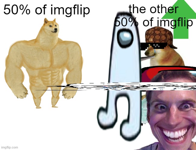 probably accurate | 50% of imgflip; the other 50% of imgflip | image tagged in memes,buff doge vs cheems,cringe,accurate | made w/ Imgflip meme maker