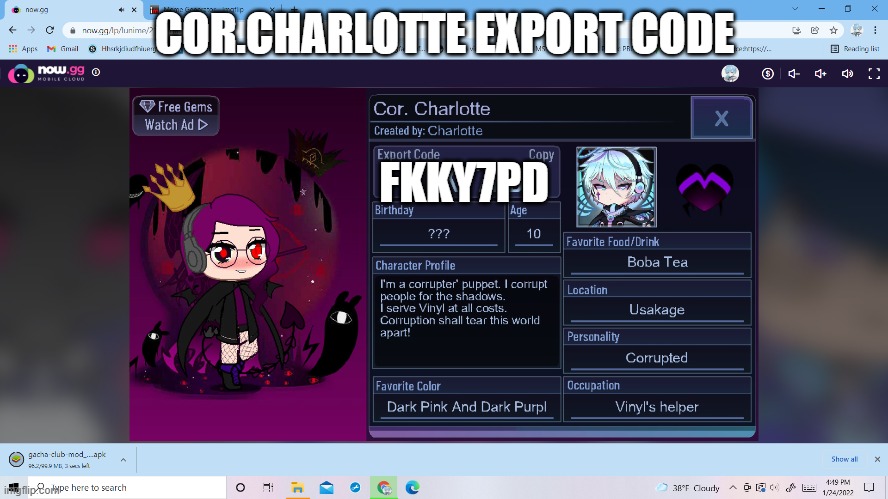 Gacha Club Export Codes  Coding, Export, Character