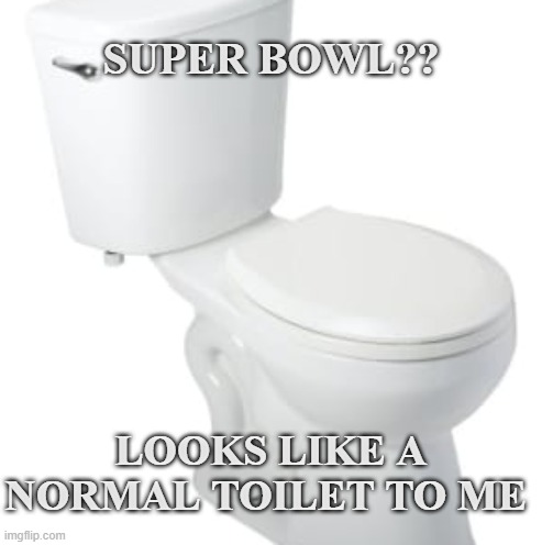 Super what? | SUPER BOWL?? LOOKS LIKE A NORMAL TOILET TO ME | image tagged in super bowl,toilet humor,funny memes,football | made w/ Imgflip meme maker