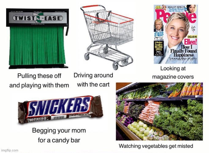 POV: You're a bored kid at the grocery store | image tagged in starter pack,grocery store,memes,repost | made w/ Imgflip meme maker