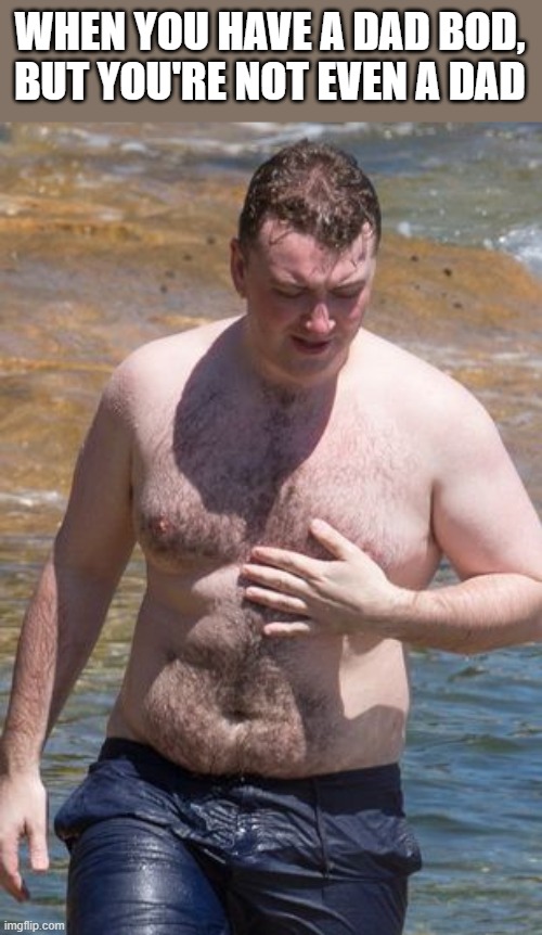 When You Have A Dad Bod, But You're Not Even A Dad | WHEN YOU HAVE A DAD BOD, BUT YOU'RE NOT EVEN A DAD | image tagged in dad bod,body,shirtless,sam smith,funny,memes | made w/ Imgflip meme maker