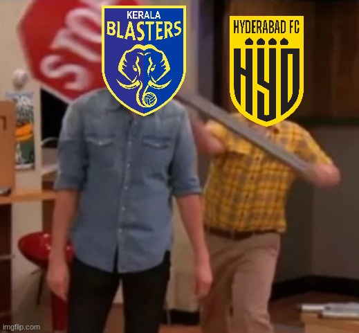 The Indian Super League 2022 final in a nutshell | image tagged in gibby hitting spencer with a stop sign,soccer,india,memes,championship | made w/ Imgflip meme maker