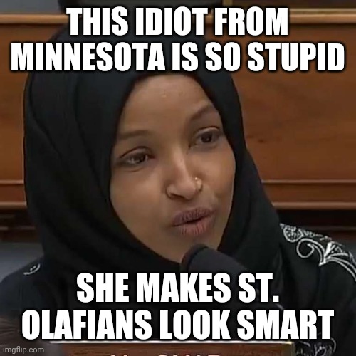 That's pretty bad | THIS IDIOT FROM MINNESOTA IS SO STUPID; SHE MAKES ST. OLAFIANS LOOK SMART | image tagged in ilhan omar,stupid liberals,golden girls,betty white | made w/ Imgflip meme maker