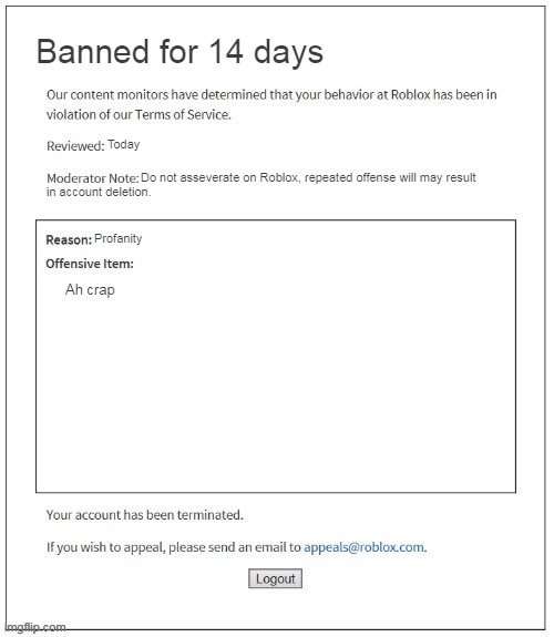 Banned from Roblox (FOREVER!!) - Imgflip