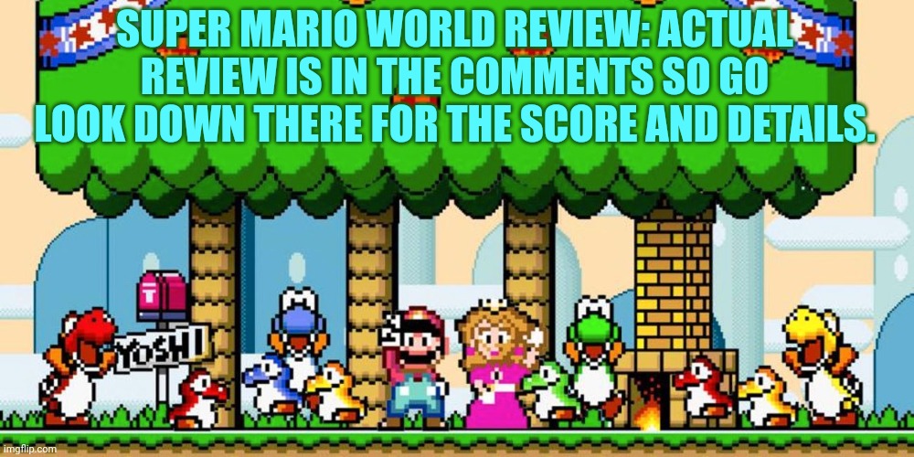 Super Mario world review. | SUPER MARIO WORLD REVIEW: ACTUAL REVIEW IS IN THE COMMENTS SO GO LOOK DOWN THERE FOR THE SCORE AND DETAILS. | image tagged in soul knight,review | made w/ Imgflip meme maker