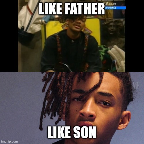 Will and Jaden | LIKE FATHER; LIKE SON | image tagged in will smith,fresh prince,jaden smith,hair,funny haircut,bad haircut | made w/ Imgflip meme maker