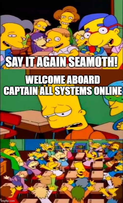 its so satasfying | SAY IT AGAIN SEAMOTH! WELCOME ABOARD CAPTAIN ALL SYSTEMS ONLINE | image tagged in say the line bart simpsons | made w/ Imgflip meme maker