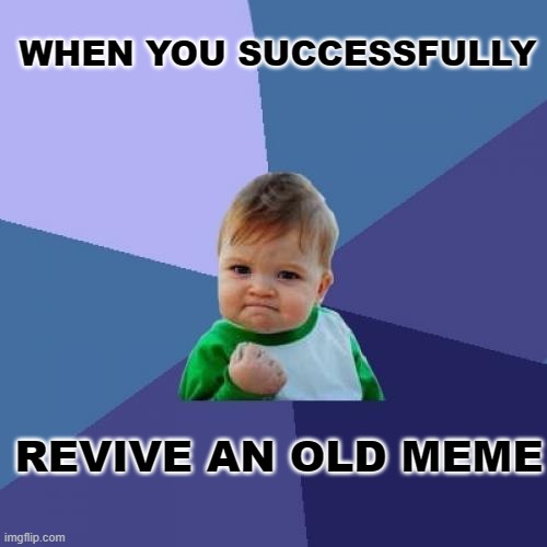 I won | WHEN YOU SUCCESSFULLY; REVIVE AN OLD MEME | image tagged in memes,success kid | made w/ Imgflip meme maker