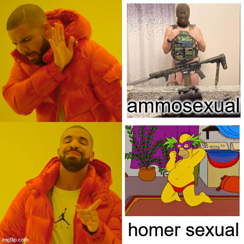 pride boys bling | ammosexual; homer sexual | image tagged in memes,drake hotline bling,gop,democrats,pride | made w/ Imgflip meme maker
