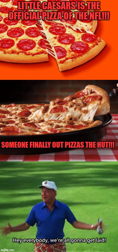 LITTLE CAESARS IS THE OFFICIAL PIZZA OF THE NFL!!! SOMEONE FINALLY OUT PIZZAS THE HUT!!! | image tagged in pizza,nfl,caddyshack | made w/ Imgflip meme maker