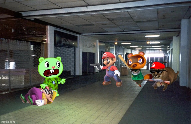 SussyChungus69's Trio shoots Flippy to death for killing Wario.mp3 (be nice in the comments) | image tagged in memes,funny,mario,tom nook,flopdlop,stop reading the tags | made w/ Imgflip meme maker
