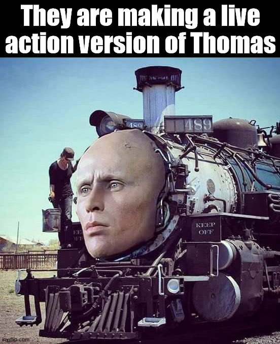 Thomas to be played by robo-cop | They are making a live action version of Thomas | image tagged in thomas the tank engine,live action,fake news | made w/ Imgflip meme maker