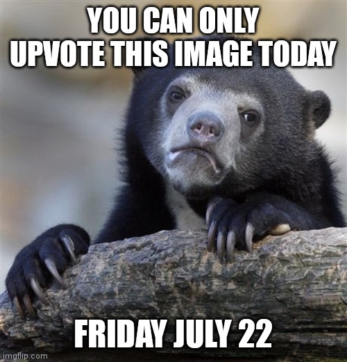 Just a little experiment | YOU CAN ONLY UPVOTE THIS IMAGE TODAY; FRIDAY JULY 22 | image tagged in memes,confession bear | made w/ Imgflip meme maker