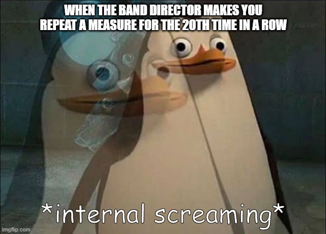 Private Internal Screaming | WHEN THE BAND DIRECTOR MAKES YOU REPEAT A MEASURE FOR THE 20TH TIME IN A ROW | image tagged in private internal screaming | made w/ Imgflip meme maker