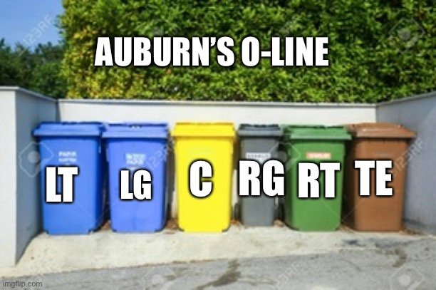 Auburn | AUBURN’S O-LINE; TE; LG; RG; RT; C; LT | image tagged in auburn,trash,o-line,oline | made w/ Imgflip meme maker