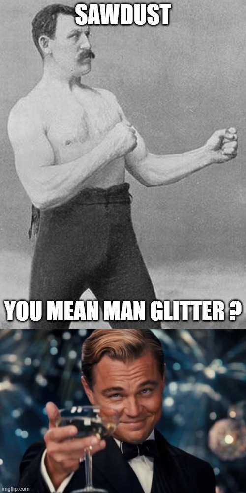 The Boxer | SAWDUST; YOU MEAN MAN GLITTER ? | image tagged in boxer,leonardo dicaprio cheers,sawdust,man,glitter | made w/ Imgflip meme maker