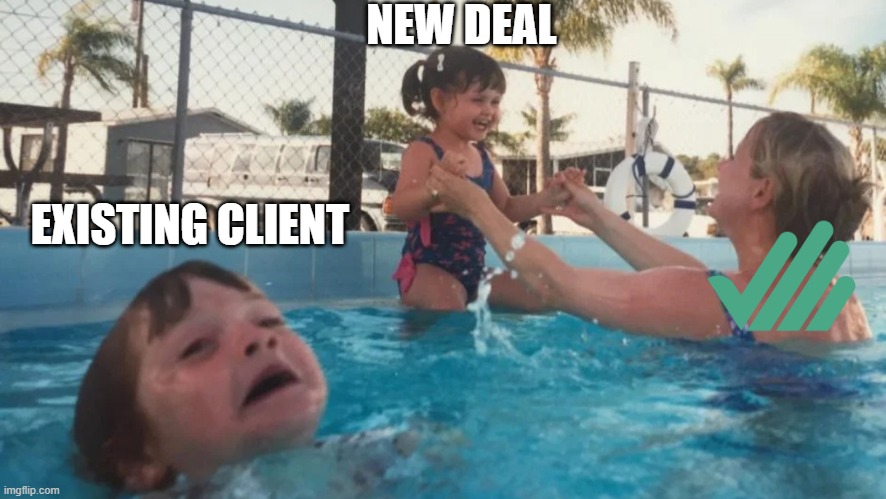 TEMP | NEW DEAL; EXISTING CLIENT | image tagged in eli manning | made w/ Imgflip meme maker