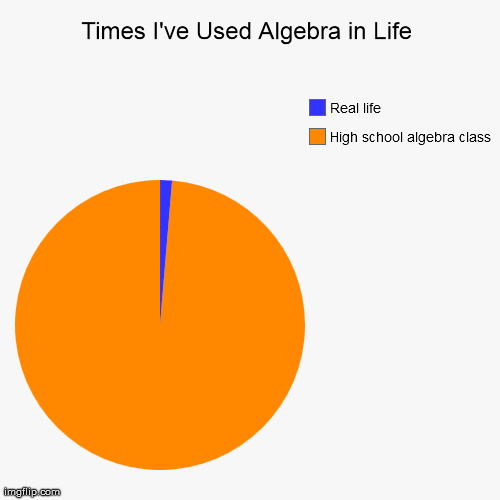 Times Algebra Used | image tagged in funny,pie charts,math,memes,meme,algebra | made w/ Imgflip chart maker