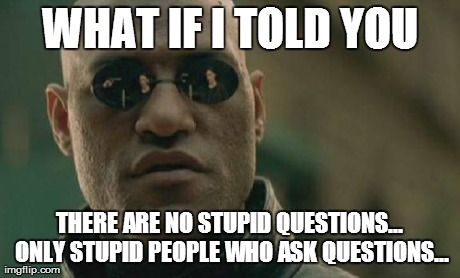 I think I had a teacher/mentor who used this one... He was awesome. | WHAT IF I TOLD YOU THERE ARE NO STUPID QUESTIONS... ONLY STUPID PEOPLE WHO ASK QUESTIONS... | image tagged in memes,matrix morpheus,fails,stupid | made w/ Imgflip meme maker