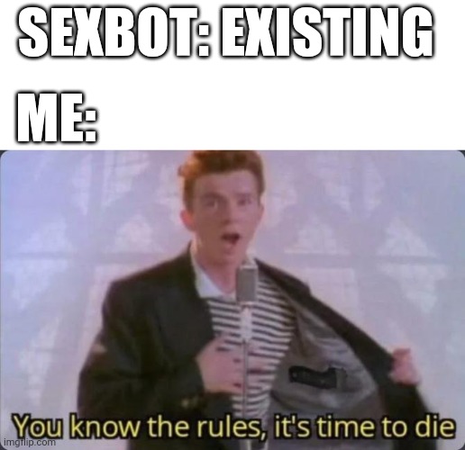 You know the rules, it's time to die | SEXBOT: EXISTING; ME: | image tagged in you know the rules it's time to die | made w/ Imgflip meme maker