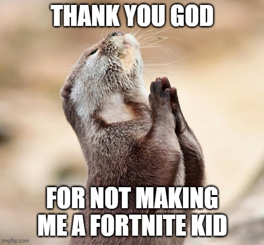 animal praying | THANK YOU GOD; FOR NOT MAKING ME A FORTNITE KID | image tagged in animal praying | made w/ Imgflip meme maker