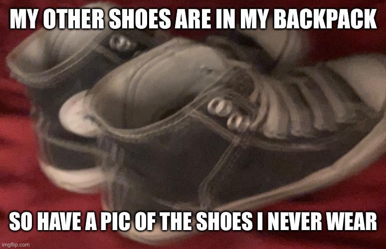 Shoe reveal | MY OTHER SHOES ARE IN MY BACKPACK; SO HAVE A PIC OF THE SHOES I NEVER WEAR | made w/ Imgflip meme maker