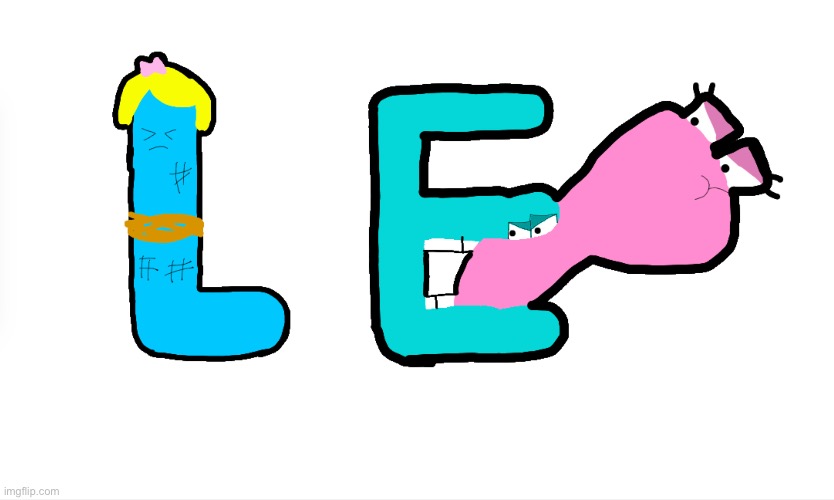 E and P hitting CATA Letter L | image tagged in cata letter l,alphabet lore,charlie and the alphabet | made w/ Imgflip meme maker
