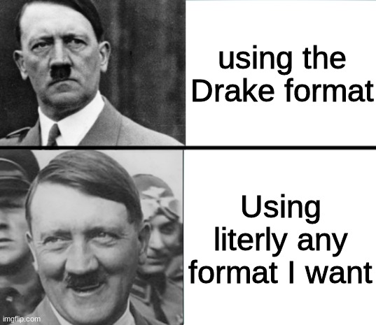 Hitler Hotline | using the Drake format; Using literly any format I want | image tagged in hitler hotline bling | made w/ Imgflip meme maker