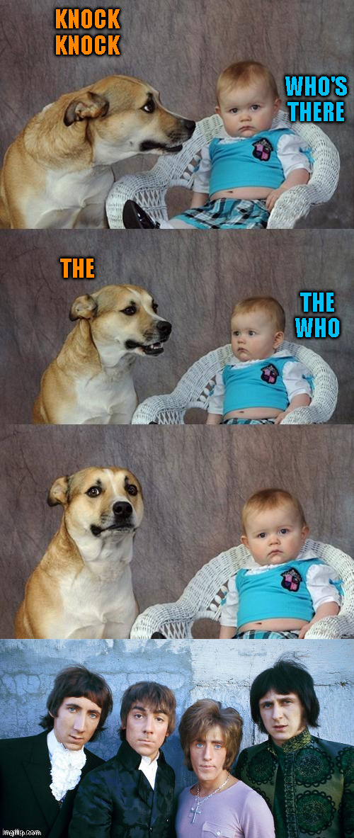 KNOCK
KNOCK WHO'S
THERE THE THE
WHO | image tagged in memes,dad joke dog | made w/ Imgflip meme maker