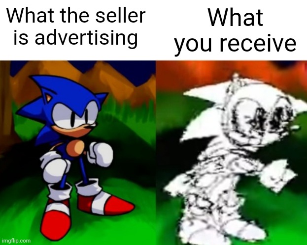 Ebay scams be like: | What the seller is advertising; What you receive | image tagged in dx,ebay,scam,meme | made w/ Imgflip meme maker