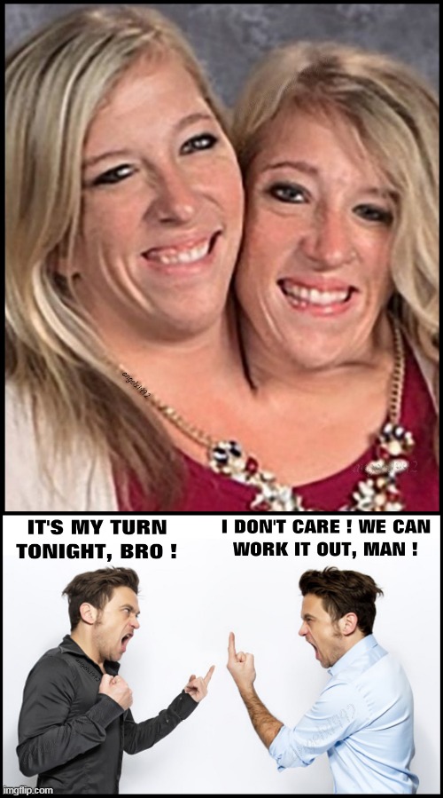 image tagged in conjoined twins,threesomes,couple's goals,argument,compromise,couples | made w/ Imgflip meme maker