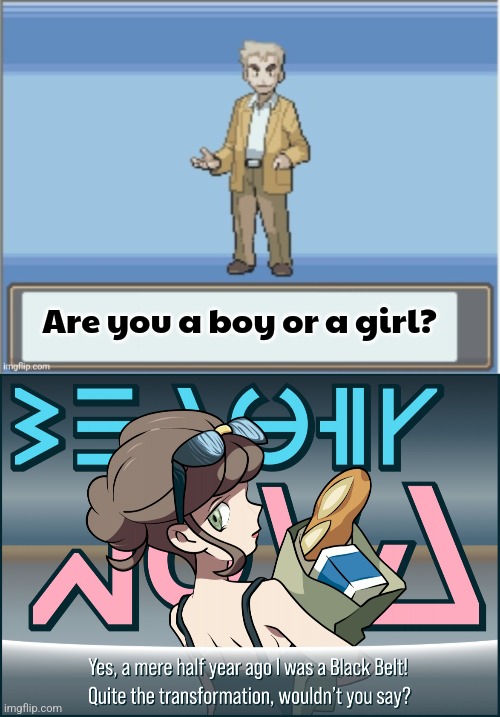 Then or now? | Are you a boy or a girl? | image tagged in are you a boy or a girl,beauty nova,pokemon x and y,lgbt,video games,gender fluid | made w/ Imgflip meme maker