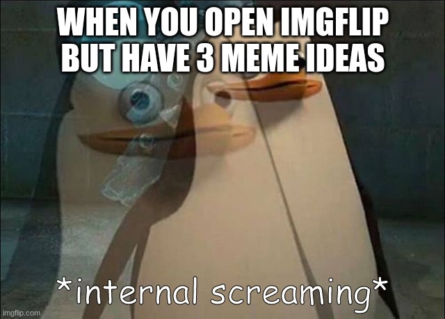 :( | WHEN YOU OPEN IMGFLIP BUT HAVE 3 MEME IDEAS | image tagged in private internal screaming,3 submissions,imgflip,clean,sad,internal screaming | made w/ Imgflip meme maker