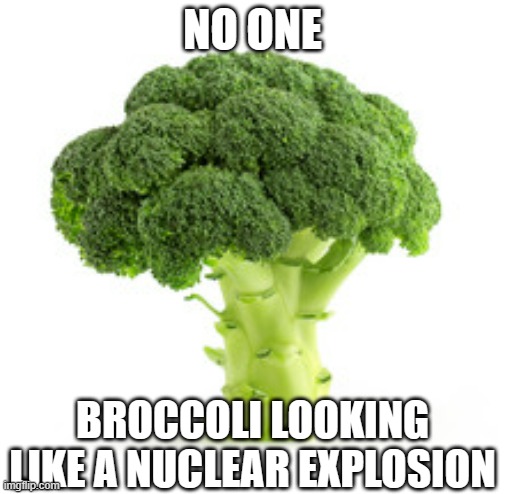 U will never eat broccoli again | NO ONE; BROCCOLI LOOKING LIKE A NUCLEAR EXPLOSION | image tagged in broccoli | made w/ Imgflip meme maker