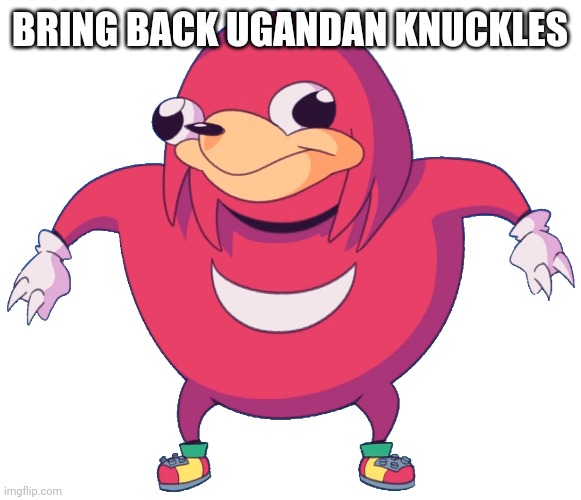 Bring it back | BRING BACK UGANDAN KNUCKLES | image tagged in ugandan knuckles | made w/ Imgflip meme maker