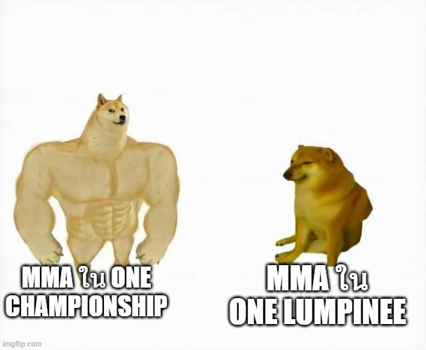 ONE Lumpinee | MMA ใน ONE CHAMPIONSHIP; MMA ใน ONE LUMPINEE | image tagged in strong dog vs weak dog | made w/ Imgflip meme maker