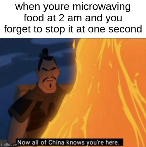 i have a bad sleep schedule | when youre microwaving food at 2 am and you forget to stop it at one second | image tagged in now all of china knows you're here,hiding,relatable | made w/ Imgflip meme maker
