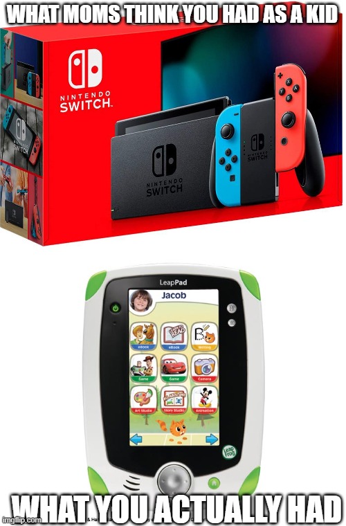Nintendo Switchpad | WHAT MOMS THINK YOU HAD AS A KID; WHAT YOU ACTUALLY HAD | image tagged in nintendo switch,moms | made w/ Imgflip meme maker