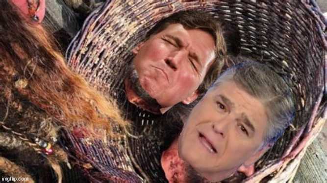 Two Heads are better than one... | image tagged in hannity,tucker carlson,maga,fox news,basket case | made w/ Imgflip meme maker