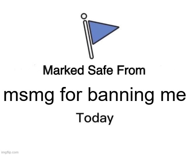 CAN I BE MO- | msmg for banning me | image tagged in memes,marked safe from,msmg | made w/ Imgflip meme maker