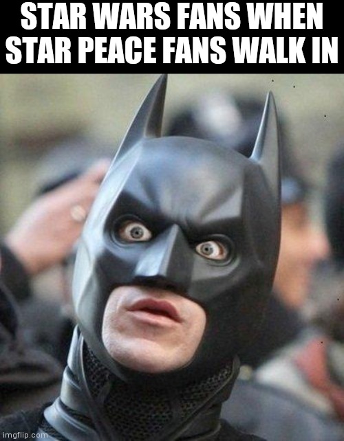 Does that exists? | STAR WARS FANS WHEN STAR PEACE FANS WALK IN | image tagged in shocked batman,star wars,batman,movie | made w/ Imgflip meme maker